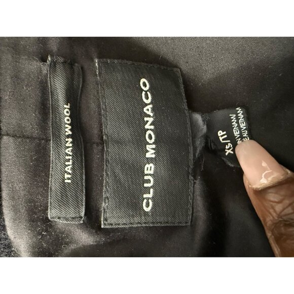 Club Monaco Womens Italian Wool Coat XS Black Leather Sleeve Detail - Picture 5 of 11